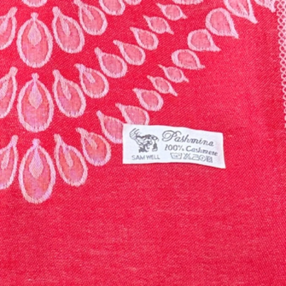 Sam Well Reversible Pashmina Scarf Red and White Patterned 100% Cashmere - Picture 3 of 9